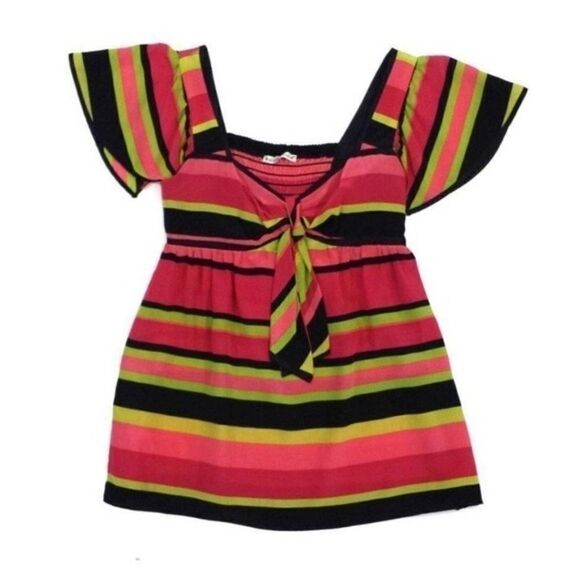 Nannet Lepore Shirt Womens 4 Silk Striped Red/Green - Picture 1 of 9